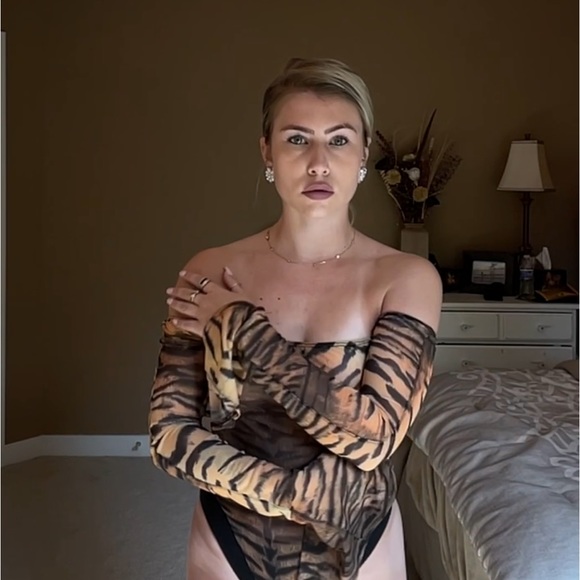 Mesh Tiger Bodysuit, Brown/Black (Medium), Stretch & High cut *HALLOWEEN SPECIAL - Picture 13 of 16